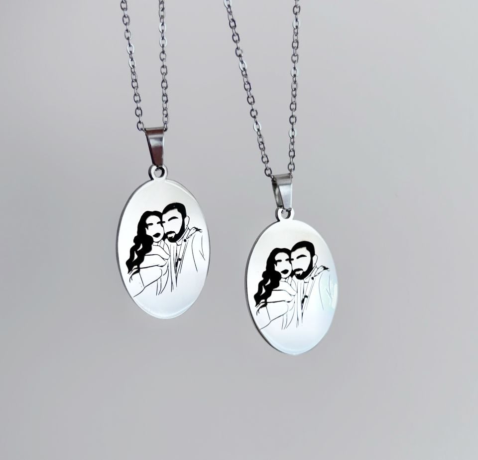 Çelik Kendin Çizdir Oval Kolye