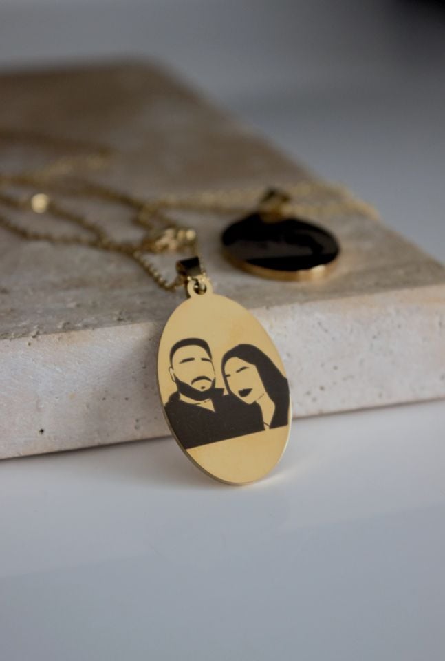 Çelik Kendin Çizdir Oval Kolye