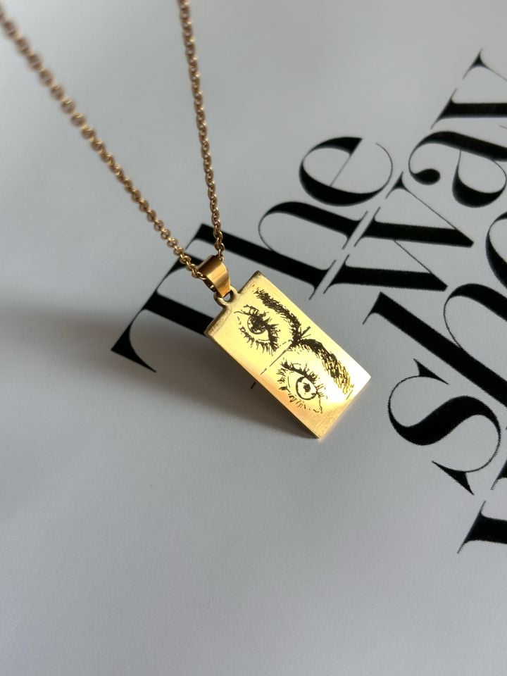 Çelik Kendin Çizdir Çift Göz Kolye