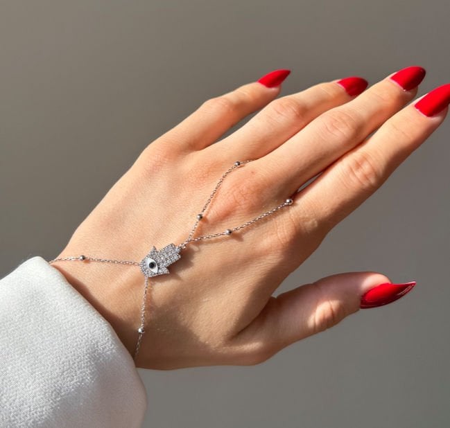 925 Ayar Gümüş Taşlı Hamsa Şahmeran