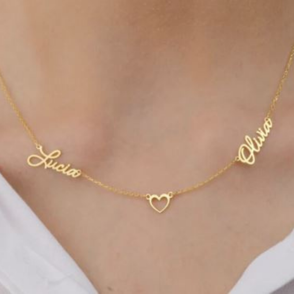 925 Ayar Gümüş Çift Kalp İsim Kolye