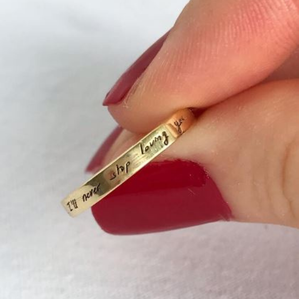 925 Ayar Gümüş İnce Dışa Kendin Yazdır Yüzük