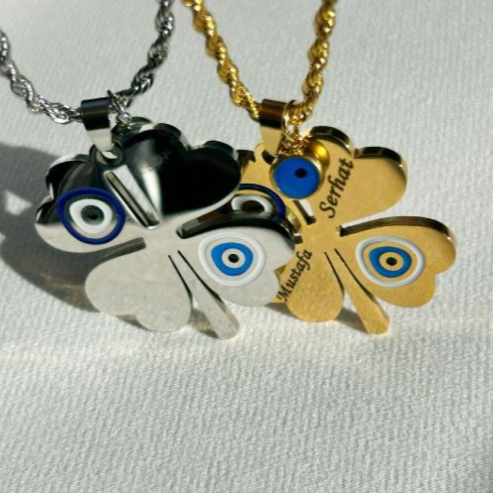 Çelik Yonca İsim Kolye