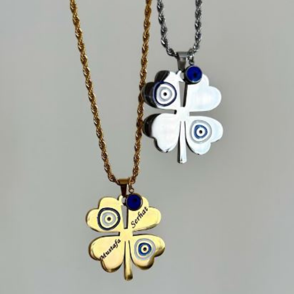 Çelik Yonca İsim Kolye