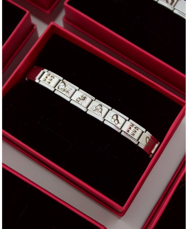 Çelik 4 Portre Harf/ Tarif Sembol İtalyan Charm Bileklik (sizin görseliniz ile)