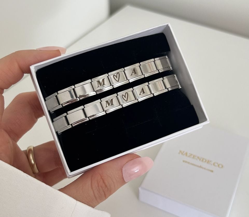 2 Adet Çelik Harf Kalp İtalyan Charm Bileklik (2 adet / kişiye özel)